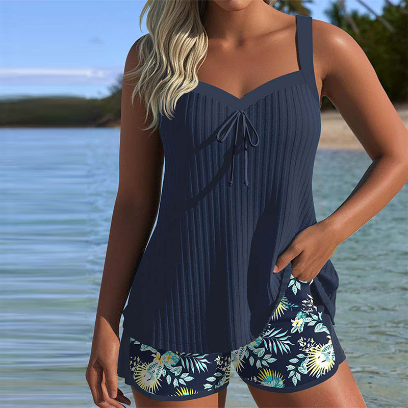 Laluna® | Tankini Rayé avec Culottes de Plage Bicolores