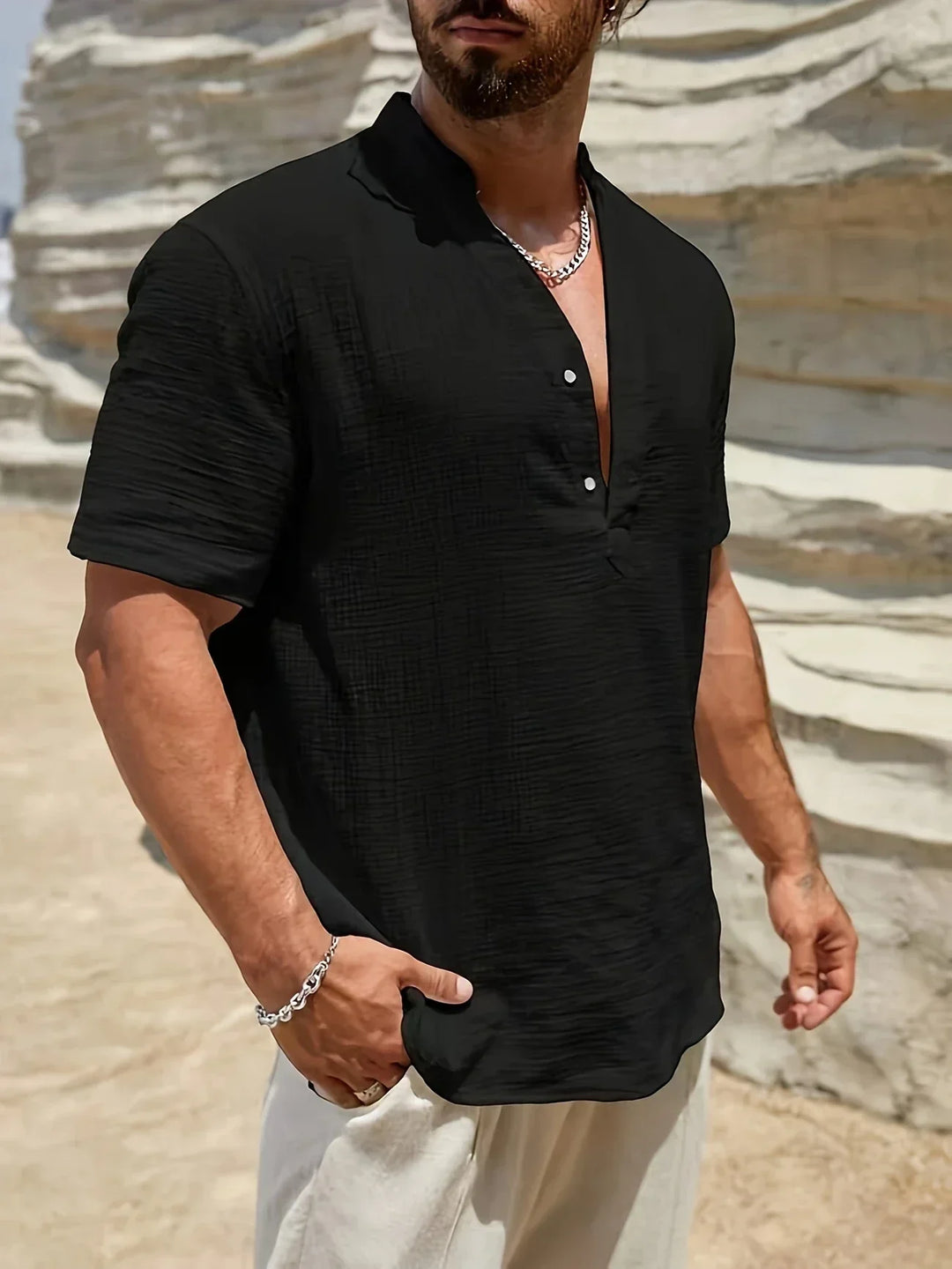Alain | Chemise d’été élégante à col montant