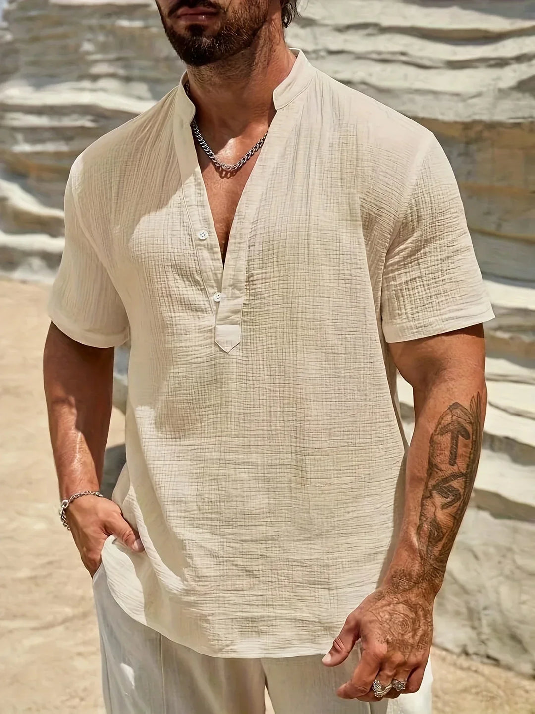 Alain | Chemise d’été élégante à col montant