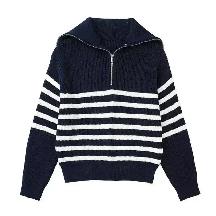 Cassien | Pull zippé rayé